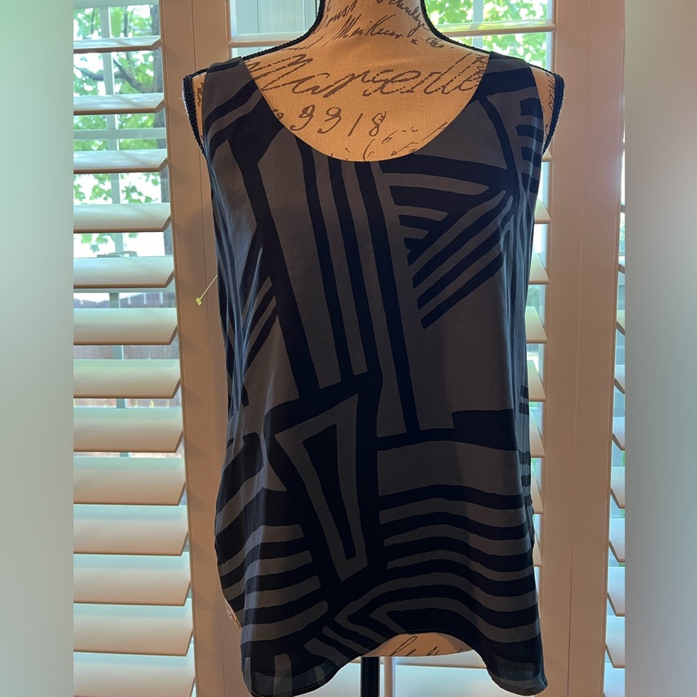 Loft Tank Blouse Gray and Black Geometric Design. Size S